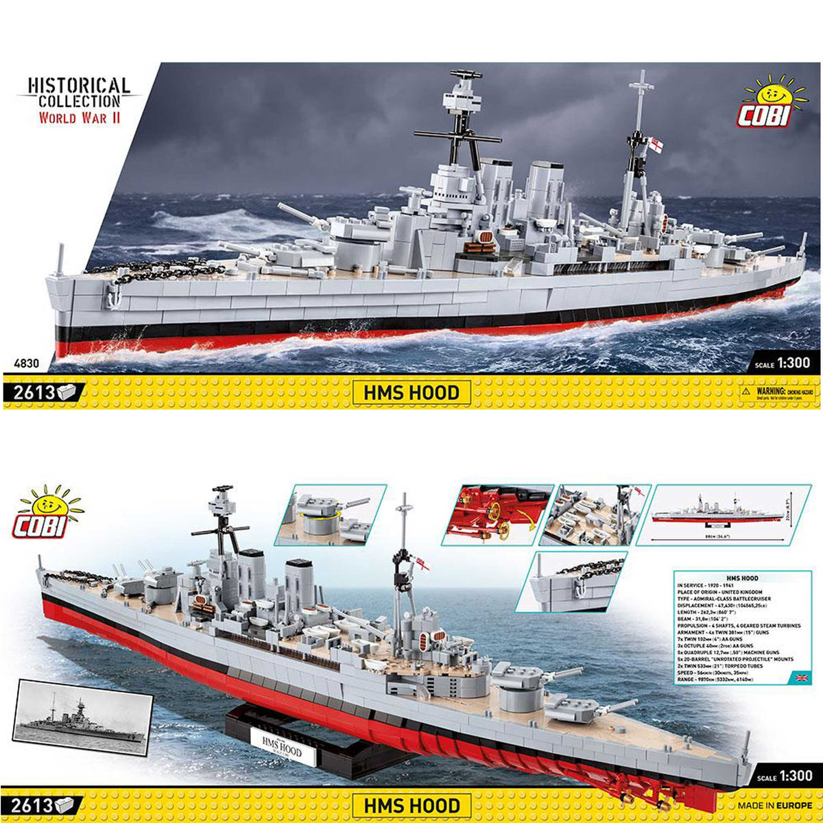 Cobi 4830 Battleship HMS Hood - Building Block Set (2613 pieces)