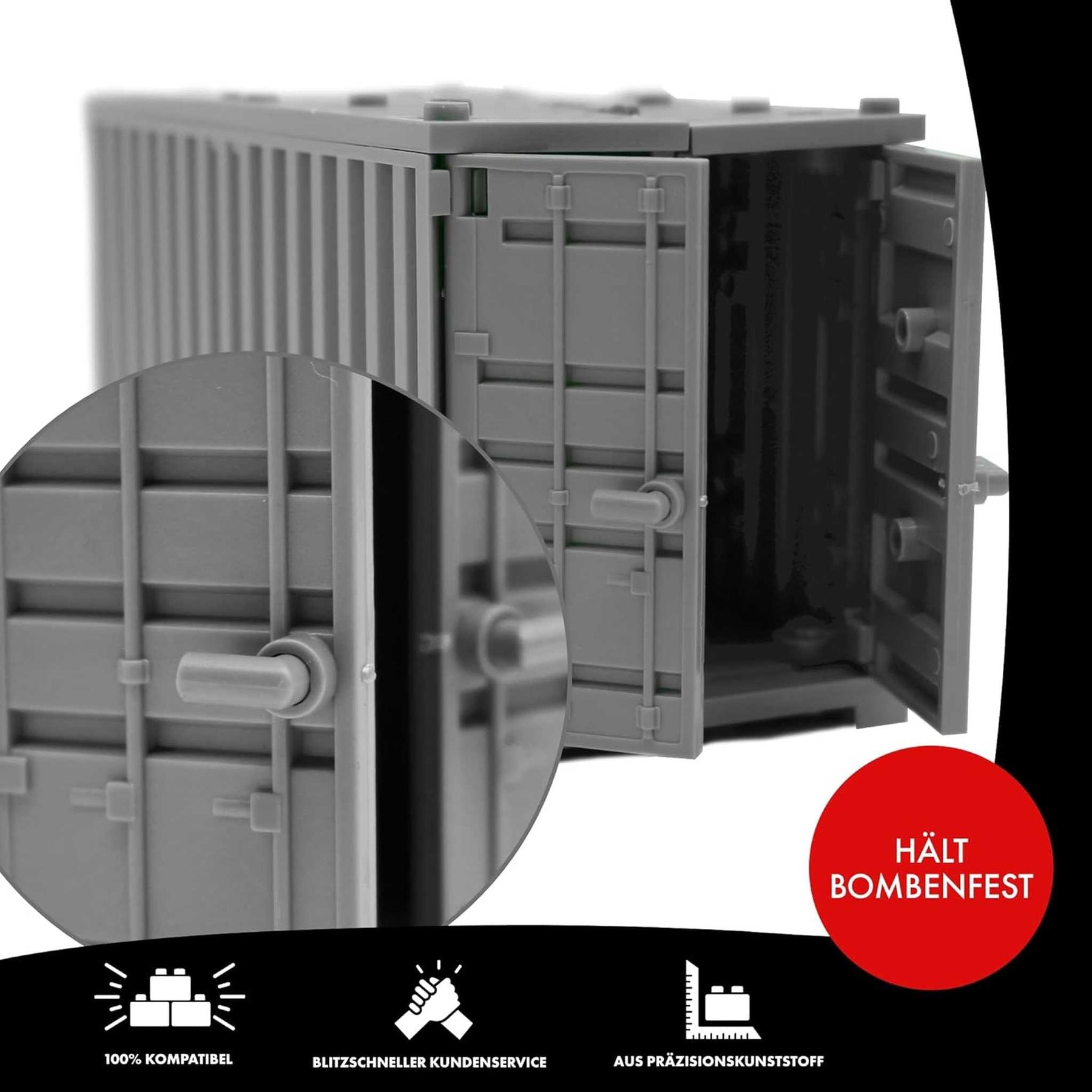 LONESTAR Klemmbausteine I 4er Set Schiffs-Container I Grau